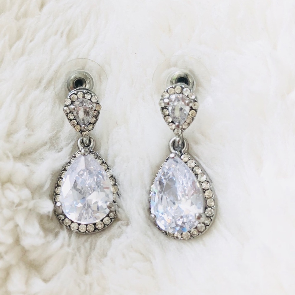 Silver Shiny Teardrop Rhinestone Earrings @Macy’s